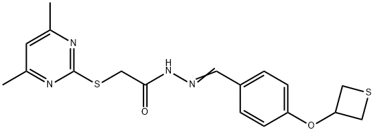 2-[(4,6-dimethyl-2-pyrimidinyl)sulfanyl]-N'-[4-(3-thietanyloxy)benzylidene]acetohydrazide 结构式