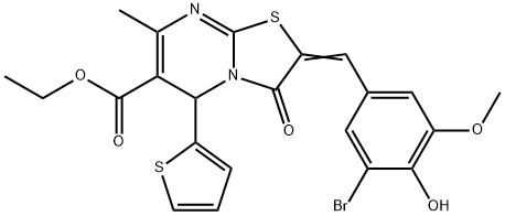 ethyl 2-(3-bromo-4-hydroxy-5-methoxybenzylidene)-7-methyl-3-oxo-5-(2-thienyl)-2,3-dihydro-5H-[1,3]thiazolo[3,2-a]pyrimidine-6-carboxylate 结构式