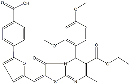 4-{5-[(5-(2,4-dimethoxyphenyl)-6-(ethoxycarbonyl)-7-methyl-3-oxo-5H-[1,3]thiazolo[3,2-a]pyrimidin-2(3H)-ylidene)methyl]-2-furyl}benzoic acid 结构式