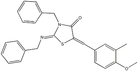 3-benzyl-2-(benzylimino)-5-(4-methoxy-3-methylbenzylidene)-1,3-thiazolidin-4-one 结构式
