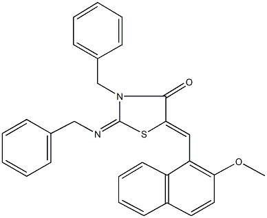 3-benzyl-2-(benzylimino)-5-[(2-methoxy-1-naphthyl)methylene]-1,3-thiazolidin-4-one 结构式