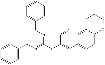 3-benzyl-2-(benzylimino)-5-(4-isobutoxybenzylidene)-1,3-thiazolidin-4-one 结构式