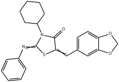 5-(1,3-benzodioxol-5-ylmethylene)-3-cyclohexyl-2-(phenylimino)-1,3-thiazolidin-4-one 结构式