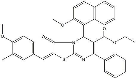 ethyl 2-(4-methoxy-3-methylbenzylidene)-5-(2-methoxy-1-naphthyl)-3-oxo-7-phenyl-2,3-dihydro-5H-[1,3]thiazolo[3,2-a]pyrimidine-6-carboxylate 结构式