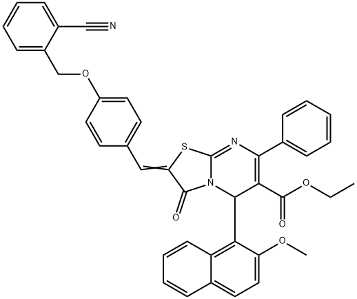 ethyl 2-{4-[(2-cyanobenzyl)oxy]benzylidene}-5-(2-methoxy-1-naphthyl)-3-oxo-7-phenyl-2,3-dihydro-5H-[1,3]thiazolo[3,2-a]pyrimidine-6-carboxylate 结构式