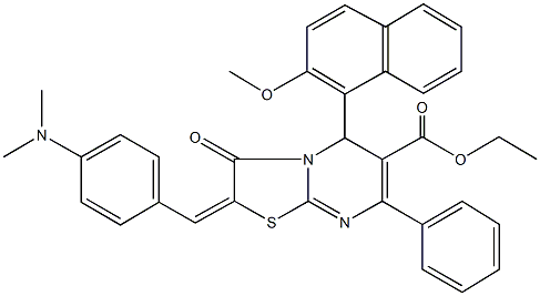 ethyl 2-[4-(dimethylamino)benzylidene]-5-(2-methoxy-1-naphthyl)-3-oxo-7-phenyl-2,3-dihydro-5H-[1,3]thiazolo[3,2-a]pyrimidine-6-carboxylate 结构式