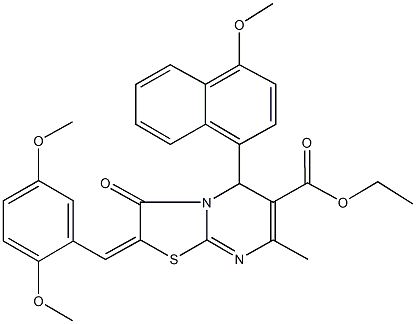 ethyl 2-(2,5-dimethoxybenzylidene)-5-(4-methoxy-1-naphthyl)-7-methyl-3-oxo-2,3-dihydro-5H-[1,3]thiazolo[3,2-a]pyrimidine-6-carboxylate 结构式