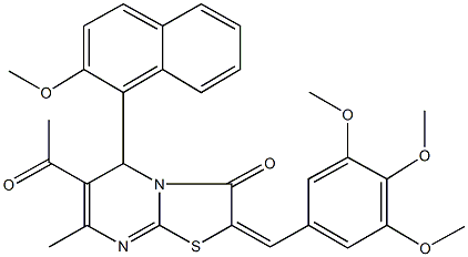 6-acetyl-5-(2-methoxy-1-naphthyl)-7-methyl-2-(3,4,5-trimethoxybenzylidene)-5H-[1,3]thiazolo[3,2-a]pyrimidin-3(2H)-one 结构式