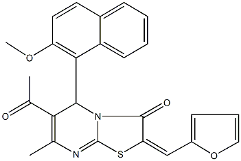 6-acetyl-2-(2-furylmethylene)-5-(2-methoxy-1-naphthyl)-7-methyl-5H-[1,3]thiazolo[3,2-a]pyrimidin-3(2H)-one 结构式
