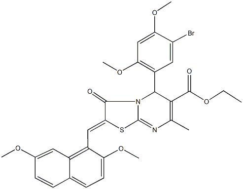 ethyl 5-(5-bromo-2,4-dimethoxyphenyl)-2-[(2,7-dimethoxy-1-naphthyl)methylene]-7-methyl-3-oxo-2,3-dihydro-5H-[1,3]thiazolo[3,2-a]pyrimidine-6-carboxylate 结构式