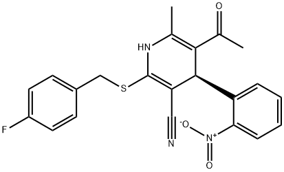 5-acetyl-2-[(4-fluorobenzyl)sulfanyl]-4-{2-nitrophenyl}-6-methyl-1,4-dihydro-3-pyridinecarbonitrile 结构式