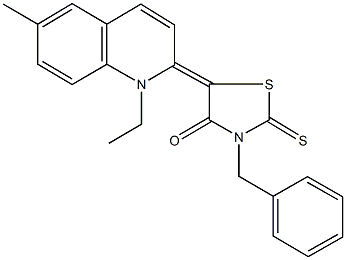 3-benzyl-5-(1-ethyl-6-methyl-2(1H)-quinolinylidene)-2-thioxo-1,3-thiazolidin-4-one 结构式