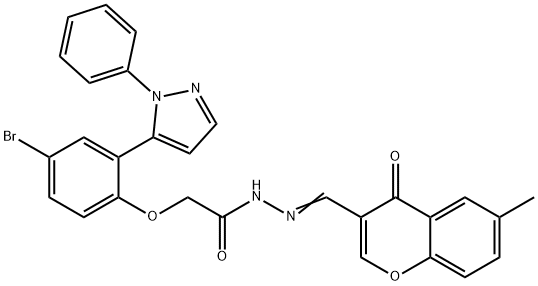 2-[4-bromo-2-(1-phenyl-1H-pyrazol-5-yl)phenoxy]-N'-[(6-methyl-4-oxo-4H-chromen-3-yl)methylene]acetohydrazide 结构式