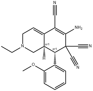 6-amino-2-ethyl-8-(2-methoxyphenyl)-2,3,8,8a-tetrahydro-5,7,7(1H)-isoquinolinetricarbonitrile 结构式