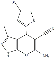 6-amino-4-(4-bromo-2-thienyl)-3-methyl-1,4-dihydropyrano[2,3-c]pyrazole-5-carbonitrile 结构式