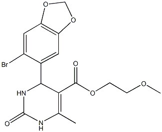 2-methoxyethyl 4-(6-bromo-1,3-benzodioxol-5-yl)-6-methyl-2-oxo-1,2,3,4-tetrahydro-5-pyrimidinecarboxylate 结构式