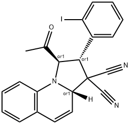 1-acetyl-2-(2-iodophenyl)-1,2-dihydropyrrolo[1,2-a]quinoline-3,3(3aH)-dicarbonitrile 结构式