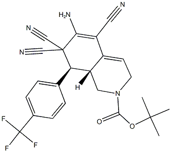 tert-butyl 6-amino-5,7,7-tricyano-8-[4-(trifluoromethyl)phenyl]-3,7,8,8a-tetrahydro-2(1H)-isoquinolinecarboxylate 结构式