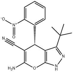 6-amino-3-tert-butyl-4-{2-nitrophenyl}-1,4-dihydropyrano[2,3-c]pyrazole-5-carbonitrile 结构式