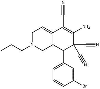 6-amino-8-(3-bromophenyl)-2-propyl-2,3,8,8a-tetrahydro-5,7,7(1H)-isoquinolinetricarbonitrile 结构式