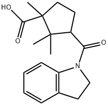 3-(2,3-dihydro-1H-indol-1-ylcarbonyl)-1,2,2-trimethylcyclopentanecarboxylic acid 结构式