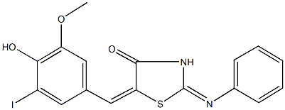 5-(4-hydroxy-3-iodo-5-methoxybenzylidene)-2-(phenylimino)-1,3-thiazolidin-4-one 结构式