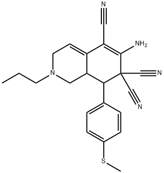 6-amino-8-[4-(methylsulfanyl)phenyl]-2-propyl-2,3,8,8a-tetrahydro-5,7,7(1H)-isoquinolinetricarbonitrile 结构式