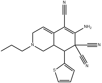 6-amino-2-propyl-8-(2-thienyl)-2,3,8,8a-tetrahydro-5,7,7(1H)-isoquinolinetricarbonitrile 结构式