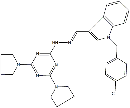 1-(4-chlorobenzyl)-1H-indole-3-carbaldehyde [4,6-di(1-pyrrolidinyl)-1,3,5-triazin-2-yl]hydrazone 结构式