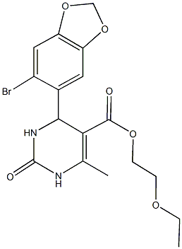 2-ethoxyethyl 4-(6-bromo-1,3-benzodioxol-5-yl)-6-methyl-2-oxo-1,2,3,4-tetrahydro-5-pyrimidinecarboxylate 结构式