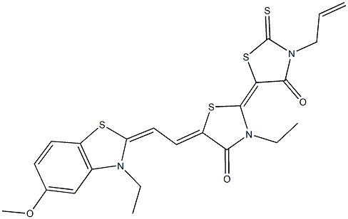 3'-allyl-3-ethyl-5-[2-(3-ethyl-5-methoxy-1,3-benzothiazol-2(3H)-ylidene)ethylidene]-2'-thioxo-2,5'-bis[1,3-thiazolidin-2-ylidene]-4,4'-dione 结构式