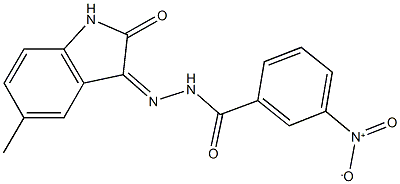 3-nitro-N'-(5-methyl-2-oxo-1,2-dihydro-3H-indol-3-ylidene)benzohydrazide 结构式