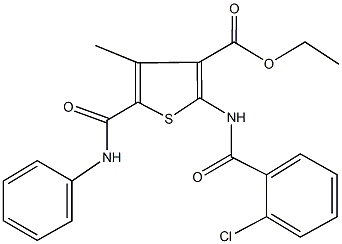 ethyl 5-(anilinocarbonyl)-2-[(2-chlorobenzoyl)amino]-4-methyl-3-thiophenecarboxylate 结构式