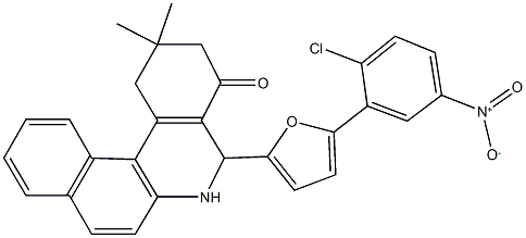 5-(5-{2-chloro-5-nitrophenyl}-2-furyl)-2,2-dimethyl-2,3,5,6-tetrahydrobenzo[a]phenanthridin-4(1H)-one 结构式