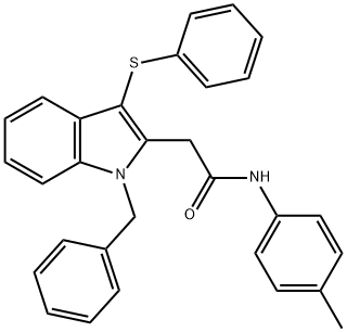 2-[1-benzyl-3-(phenylsulfanyl)-1H-indol-2-yl]-N-(4-methylphenyl)acetamide 结构式