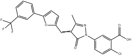 2-chloro-5-[3-methyl-5-oxo-4-({5-[3-(trifluoromethyl)phenyl]-2-furyl}methylene)-4,5-dihydro-1H-pyrazol-1-yl]benzoic acid 结构式