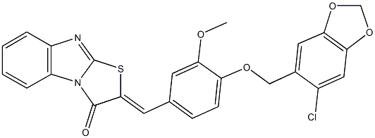 2-{4-[(6-chloro-1,3-benzodioxol-5-yl)methoxy]-3-methoxybenzylidene}[1,3]thiazolo[3,2-a]benzimidazol-3(2H)-one 结构式