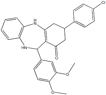 3-(4-chlorophenyl)-11-(3,4-dimethoxyphenyl)-2,3,4,5,10,11-hexahydro-1H-dibenzo[b,e][1,4]diazepin-1-one 结构式