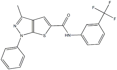 3-methyl-1-phenyl-N-[3-(trifluoromethyl)phenyl]-1H-thieno[2,3-c]pyrazole-5-carboxamide 结构式