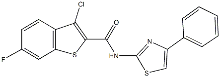 3-chloro-6-fluoro-N-(4-phenyl-1,3-thiazol-2-yl)-1-benzothiophene-2-carboxamide 结构式