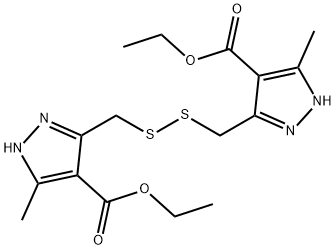 ethyl 3-[({[4-(ethoxycarbonyl)-5-methyl-1H-pyrazol-3-yl]methyl}disulfanyl)methyl]-5-methyl-1H-pyrazole-4-carboxylate 结构式