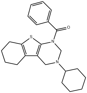 1-benzoyl-3-cyclohexyl-1,2,3,4,5,6,7,8-octahydro[1]benzothieno[2,3-d]pyrimidine 结构式