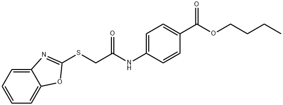 butyl 4-{[(1,3-benzoxazol-2-ylsulfanyl)acetyl]amino}benzoate 结构式