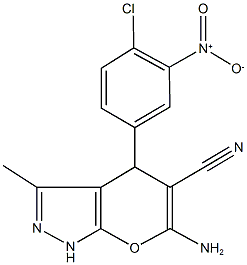 6-amino-4-{4-chloro-3-nitrophenyl}-3-methyl-1,4-dihydropyrano[2,3-c]pyrazole-5-carbonitrile 结构式