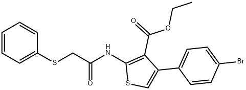 ethyl 4-(4-bromophenyl)-2-{[(phenylsulfanyl)acetyl]amino}-3-thiophenecarboxylate 结构式