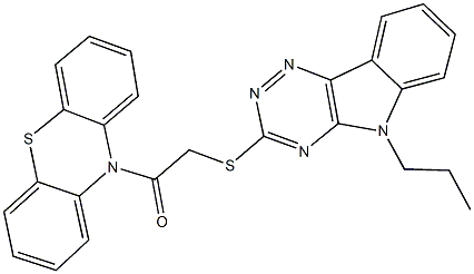 10-{[(5-propyl-5H-[1,2,4]triazino[5,6-b]indol-3-yl)sulfanyl]acetyl}-10H-phenothiazine 结构式