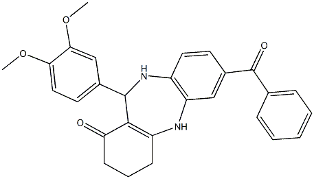 7-benzoyl-11-(3,4-dimethoxyphenyl)-2,3,4,5,10,11-hexahydro-1H-dibenzo[b,e][1,4]diazepin-1-one 结构式