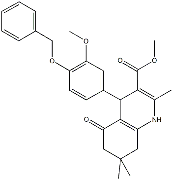 methyl 4-[4-(benzyloxy)-3-methoxyphenyl]-2,7,7-trimethyl-5-oxo-1,4,5,6,7,8-hexahydroquinoline-3-carboxylate 结构式