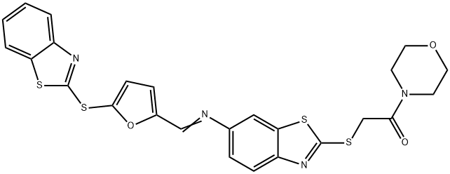 N-{[5-(1,3-benzothiazol-2-ylsulfanyl)-2-furyl]methylene}-N-(2-{[2-(4-morpholinyl)-2-oxoethyl]sulfanyl}-1,3-benzothiazol-6-yl)amine 结构式