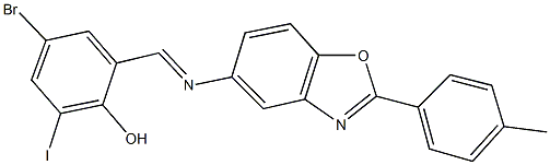 4-bromo-2-iodo-6-({[2-(4-methylphenyl)-1,3-benzoxazol-5-yl]imino}methyl)phenol 结构式